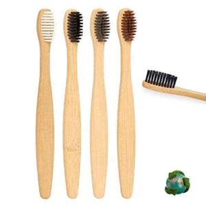 kids bamboo toothbrushes (4 pack) | bpa free color safe bristles | bamboo charcoal toothbrushes | biodegradable & eco friendly toddler tooth brush, 4.0 count