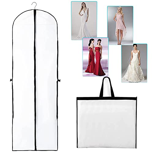 WSNIJFU Dress Garment Bag with Zip 1PC Foldable Waterproof Dustproof Wedding Evening Dress Covers Protector Bag for Wardrobe Storage and Travel (24x71 inch)