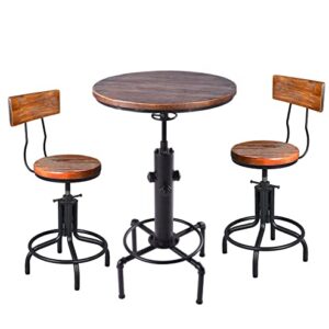 FUBIRUO 3 Piece Pub Dining Set, Modern Round bar Table and Stools for 2 ，Kitchen Counter Height Wood Top Bistro Pub Table Easy Assemble for Dining Room, Kitchen, Living Room