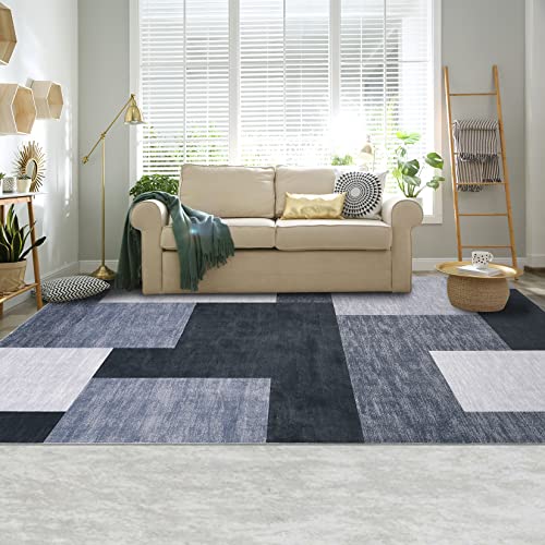 RUGSREAL Modern Geometric Area Rug Machine Washable Non-Slip Large Carpet Contemporary Area Rug for Living Room Bedroom Kids Room, 8' x 10' Grey