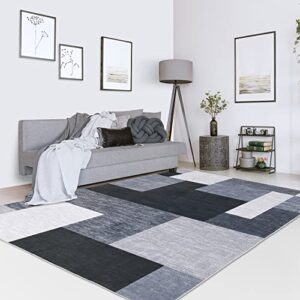 RUGSREAL Modern Geometric Area Rug Machine Washable Non-Slip Large Carpet Contemporary Area Rug for Living Room Bedroom Kids Room, 8' x 10' Grey