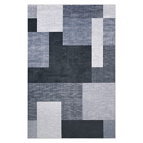 RUGSREAL Modern Geometric Area Rug Machine Washable Non-Slip Large Carpet Contemporary Area Rug for Living Room Bedroom Kids Room, 8' x 10' Grey