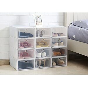 shoe storage boxes 12 pack foldable plastic transparent shoe box storage clear organizer stackable shoe containers with lids display sneakers (white)