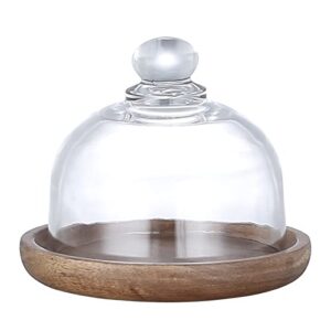 kvmorze mini glass dessert dome with base, small decorative cake tray with glass dome cover, cake fruit display server tray for kitchen/birthday/party/wedding, appetizer dessert cheese serving platter