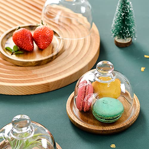 KVMORZE Mini Glass Dessert Dome with Base, Small Decorative Cake Tray with Glass Dome Cover, Cake Fruit Display Server Tray for Kitchen/Birthday/Party/Wedding, Appetizer Dessert Cheese Serving Platter