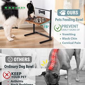 Realyoo Dog Elevated Bowls with Slow Feeder, 11 Heights 15° Tilted Stainless Steel Raised Dog Bowls Stand, Metal Food and Water Bowl for Large Medium Small Dogs and Cats