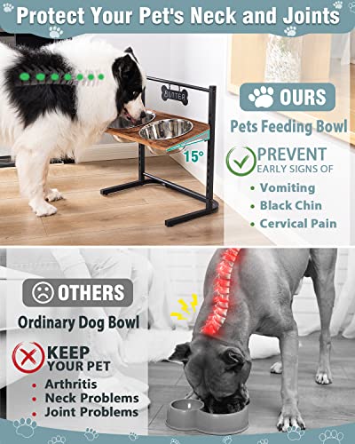 Realyoo Dog Elevated Bowls with Slow Feeder, 11 Heights 15° Tilted Stainless Steel Raised Dog Bowls Stand, Metal Food and Water Bowl for Large Medium Small Dogs and Cats