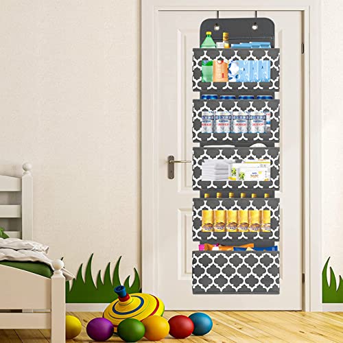 VERONLY Over the Door Hanging Organizer - Coset Door Pantry Storage with 5 Pockets, Sturdy Back of Door Organizer with 2 Metal Hooks and pvc window for Nursery, Bathroom, Bedroom, Kitchen, Dorm, RV