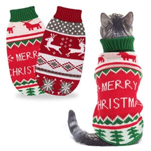 bwogue 2 packs cat christmas sweater christmas dog sweaters pet cat winter knitwear warm clothes pet reindeer snowflake merry christmas pet sweaters for kittys and small dogs