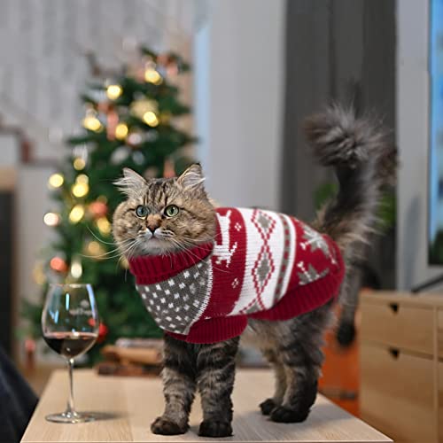 BWOGUE 2 Packs Cat Christmas Sweater Christmas Dog Sweaters Pet Cat Winter Knitwear Warm Clothes Pet Reindeer Snowflake Merry Christmas Pet Sweaters for Kittys and Small Dogs