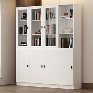 famapy storage cabinet set bookcase cabinet display cabinet with glass doors, bookcase with doors, open shelves, black handles, for living room white (62.9”w x 12.2”d x 70.9”h)