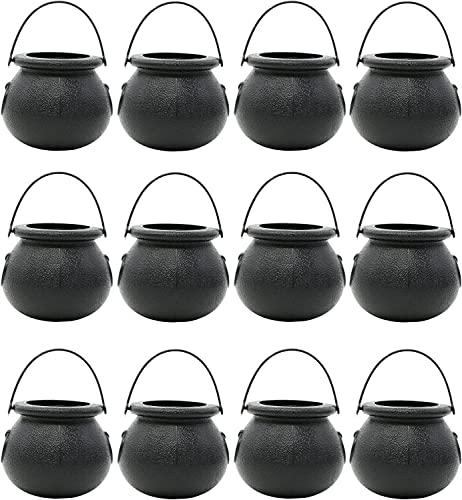 zhinan 12 Pcs Mini Black Witch Cauldron Halloween Mini Plastic Candy Buckets For Halloween Trick or Treat Party Favors Harry Potter Mini Black Witch Cauldron