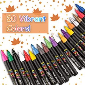 20 Colors Acrylic Paint Marker Set Acrylic Paint Pens, Quick Dry Paint Markers Set for Metal Rock Painting Canvas Wood Glass Plastic Fabric DIY Art Craft Painting Supplies