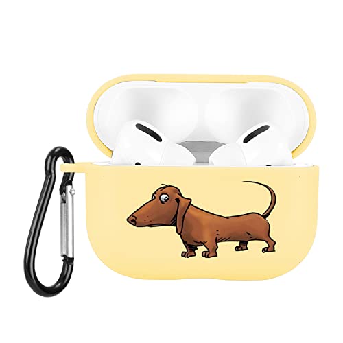 JOYLAND Cute Dachshund Case Compatible with Airpods Pro Yellow Soft TPU, Supports Wireless Charging Shockproof Protective Cover for Airpods Pro