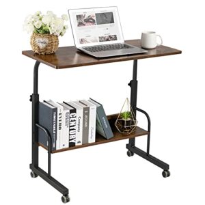 siducal portable laptop desk, mobile laptop cart adjustable height, rolling laptop stand for desk, rolling computer cart with wheels, couch desk bed desk for laptop and writing, 31.5'' rustic brown