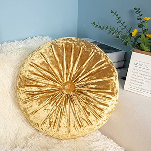 Wadser Decorative Throw Pillow Velvet Round Chair Cushion Handmade Sofa Couch Back Cushion Nap Pillow Gold 14.5"