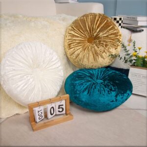 Wadser Decorative Throw Pillow Velvet Round Chair Cushion Handmade Sofa Couch Back Cushion Nap Pillow Gold 14.5"