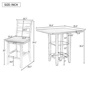 SIYAHOME Table & Chair Wooden Kitchen, Counter Height, Square 2-Tier Storage Shelving and 4 Padded Chairs, Family Fasion Furniture for Dining Room (Gray), 5-Piece Table Set, Grey