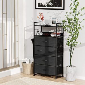 Lulive Dresser, Chest of Drawers, 5 Drawers Dresser for Bedroom, Hallway, Entryway, Storage Organizer Unit with Cationic Fabric, Sturdy Metal Frame, Wood Tabletop, Easy Pull Handle (Dark Grey)