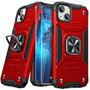 jame for iphone 14 plus case with screen protector, case for iphone 14 plus military grade drop protective for women & men, heavy duty shockproof with ring kicstand case for iphone 14 plus-red