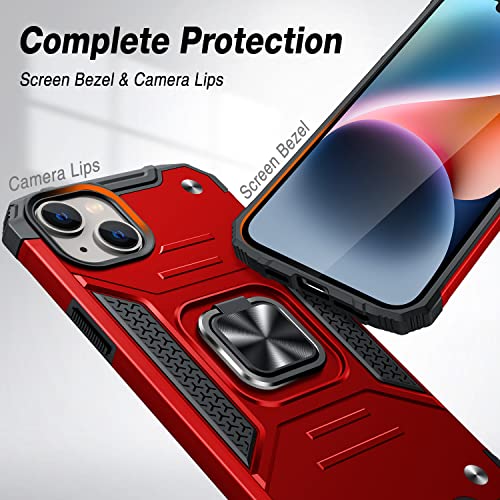 JAME for iPhone 14 Plus Case with Screen Protector, Case for iPhone 14 Plus Military Grade Drop Protective for Women & Men, Heavy Duty Shockproof with Ring Kicstand Case for iPhone 14 Plus-Red