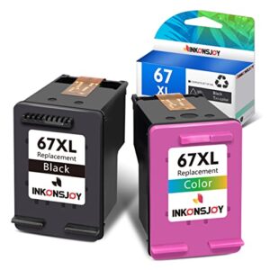 INKONSJOY Remanufactured 67XL Ink Cartridges Black/Color Combo Pack -67 Ink Cartridge for DeskJet 2700 2725 2752 2755 2732 Plus 4100 4152 4155 4140 Envy 6000 6055 6052 Pro 6400 452 6455 Replacement