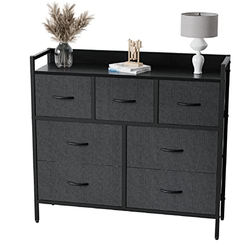 Aquzee Room Dresser, 7 Fabric Storage Drawers Dresser with Baffle Plate Top for Home Organization, Steel Frame 11.4" D x 39" W x 35.4" H Clothes Dresser with Deep Pull Drawers