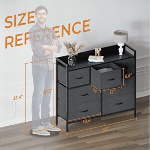 Aquzee Room Dresser, 7 Fabric Storage Drawers Dresser with Baffle Plate Top for Home Organization, Steel Frame 11.4" D x 39" W x 35.4" H Clothes Dresser with Deep Pull Drawers