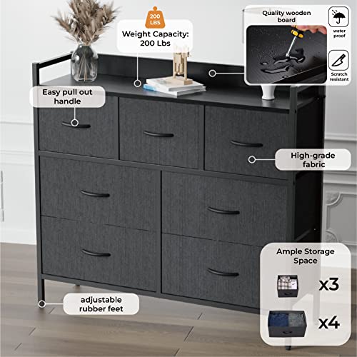 Aquzee Room Dresser, 7 Fabric Storage Drawers Dresser with Baffle Plate Top for Home Organization, Steel Frame 11.4" D x 39" W x 35.4" H Clothes Dresser with Deep Pull Drawers