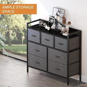 Aquzee Room Dresser, 7 Fabric Storage Drawers Dresser with Baffle Plate Top for Home Organization, Steel Frame 11.4" D x 39" W x 35.4" H Clothes Dresser with Deep Pull Drawers