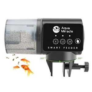 AquaMiracle Automatic Fish Feeder for Aquarium, Fish Feeder Automatic Dispenser with Timer Fish Food Timer Fish Food Vacation Feeder Auto Fish Feeder, for Granules Pallets Strips, Volume Adjustable