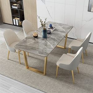 LAKIQ Modern Rectangle Dining Table Sintered Stone Small Apartment Kitchen Dining Room Table with Double Pedestal-Table Only (Gray, 55.1" L x 31.5" W x 29.5" H)