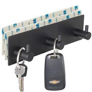 virfin key holder for wall with 2 self-adhesive tapes, no damage key holder rack for wall with 3 key hooks for entryway, door, bathroom, kitchen(black)