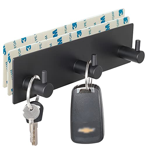 VIRFIN Key Holder for Wall with 2 Self-Adhesive Tapes, No Damage Key Holder Rack for Wall with 3 Key Hooks for Entryway, Door, Bathroom, Kitchen(Black)