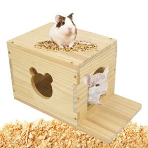 pet chinchilla house with platform, guinea pig cage wooden hut, bunny houses and hideouts with window, small animal hideout for hedgehog, kitten, squirrel, sugar gliders, rabbit