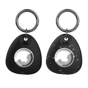 2Pack Airtags Holder - Waterproof Airtag Case with Key Ring,Light Anti-Scratch,Soft Full 360°Body Shockproof Air Tag case Holder -Apple Airtag Tracker Finder for Luggage,Keys, Dog Cat Collar-Black