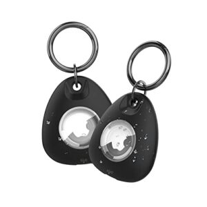 2pack airtags holder - waterproof airtag case with key ring,light anti-scratch,soft full 360°body shockproof air tag case holder -apple airtag tracker finder for luggage,keys, dog cat collar-black