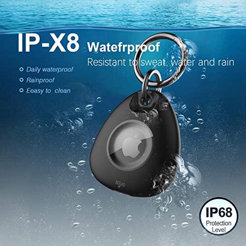 2Pack Airtags Holder - Waterproof Airtag Case with Key Ring,Light Anti-Scratch,Soft Full 360°Body Shockproof Air Tag case Holder -Apple Airtag Tracker Finder for Luggage,Keys, Dog Cat Collar-Black