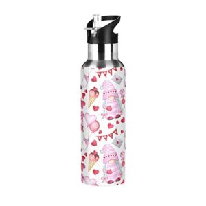 cute valentine gnomes insulated water bottle with straw lid stainless steel vacuum bottles with handle for hiking camping 20 oz bap-free