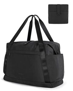 foldable duffle bag, bagsmart 29l tote travel bag gym sports bag for women, carry on luggage weekender overnight bag for travel essentials(black)