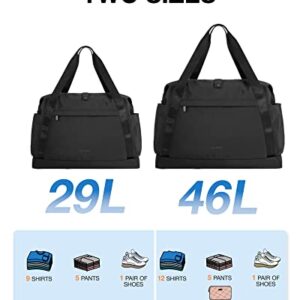 Foldable Duffle Bag, BAGSMART 29L Tote Travel Bag Gym Sports Bag for Women, Carry On Luggage Weekender Overnight Bag for Travel Essentials(Black)