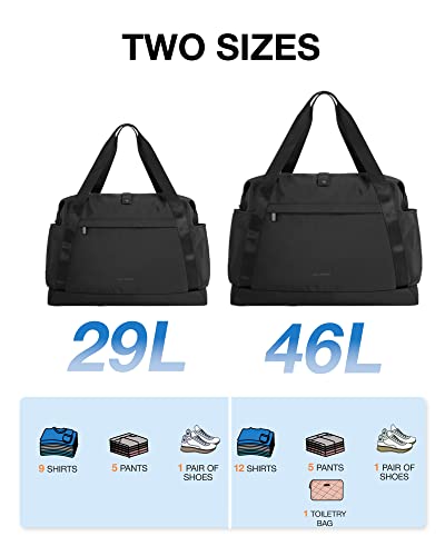 Foldable Duffle Bag, BAGSMART 29L Tote Travel Bag Gym Sports Bag for Women, Carry On Luggage Weekender Overnight Bag for Travel Essentials(Black)