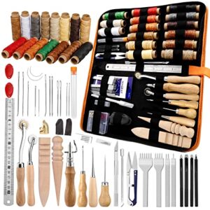 bagerla leather working tools, leather sewing kit with waxed thread needle awl groover tracing wheel prong punch storage bag leather tools kit great for leather stitching and leather diy crafting