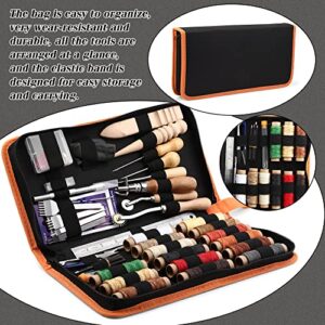 BAGERLA Leather Working Tools, Leather Sewing Kit with Waxed Thread Needle Awl Groover Tracing Wheel Prong Punch Storage Bag Leather Tools Kit Great for Leather Stitching and Leather DIY Crafting