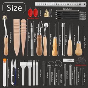 BAGERLA Leather Working Tools, Leather Sewing Kit with Waxed Thread Needle Awl Groover Tracing Wheel Prong Punch Storage Bag Leather Tools Kit Great for Leather Stitching and Leather DIY Crafting