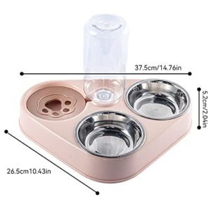 Dog Cat Double Bowl Food Water Feeder, 3 in 1 Pet Dog Feeder Bowl with 500ML Water Bottle,Automatic Water Storage,Anti-Tipping,Detachable,Cat Food Water Bowl Set (Pink)