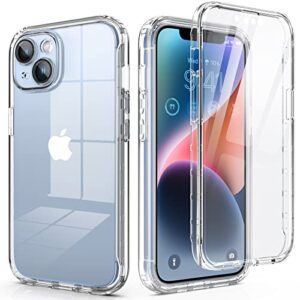 switdo compatible with iphone 14 case clear with built-in screen protector&camera lens protector,transparent shockproof cover full body protective phone case for iphone 14 6.1 inch,clear