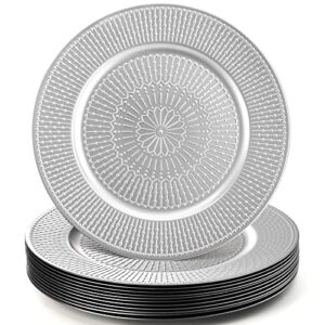deayou 12 pack round charger plate, 13-inch silver beaded chargers for dinner plates, plastic reusable charger plate, decorative charger platters for wedding, table setting, party, event, holiday