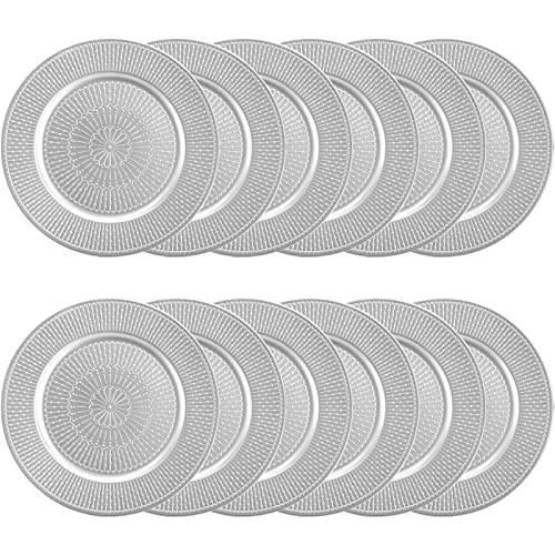 DEAYOU 12 Pack Round Charger Plate, 13-inch Silver Beaded Chargers for Dinner Plates, Plastic Reusable Charger Plate, Decorative Charger Platters for Wedding, Table Setting, Party, Event, Holiday