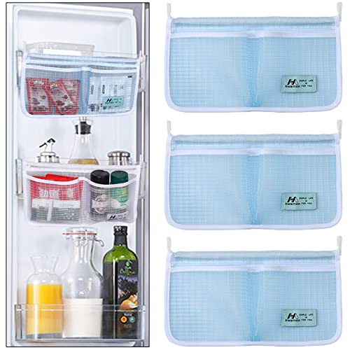 HWAMON (3 Pack) Refrigerator Door Organizer Mesh Bags Set,Fridge Door Organizer, Fridge Storage Container Used for Kitchen, Refrigerator Door,Bag Storage Organizer for Small Objects, BLUE